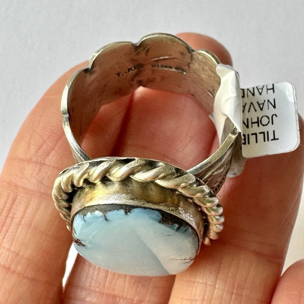 Navajo Mens Turquoise Ring Golden Hills Blue Sz 12 Signed Tillie Jon Sterling